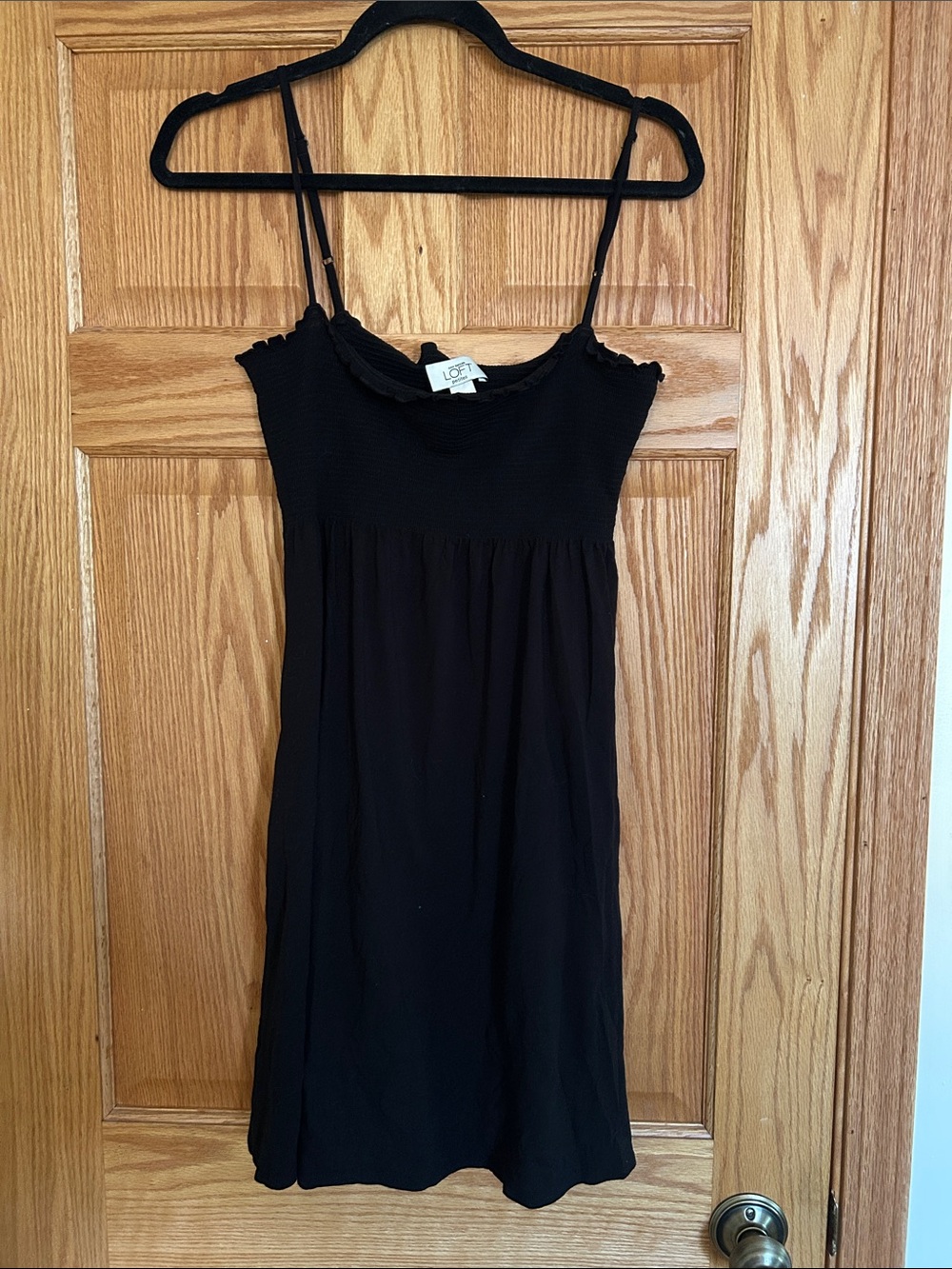 LOFT Black Smocked Bodice Spaghetti Strap Mini Dress